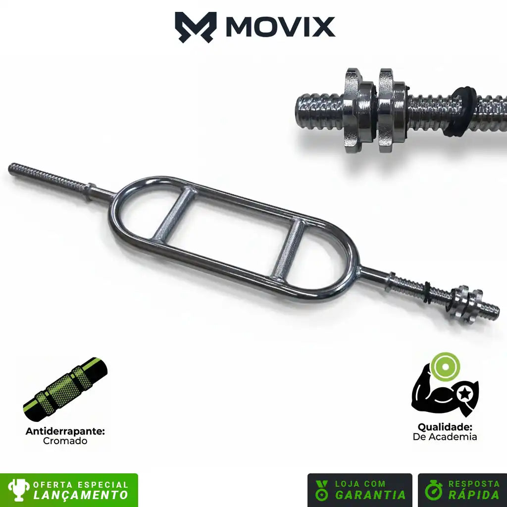 Barra Romana Tríceps H Maciça Cromada Rosca Com Presilhas