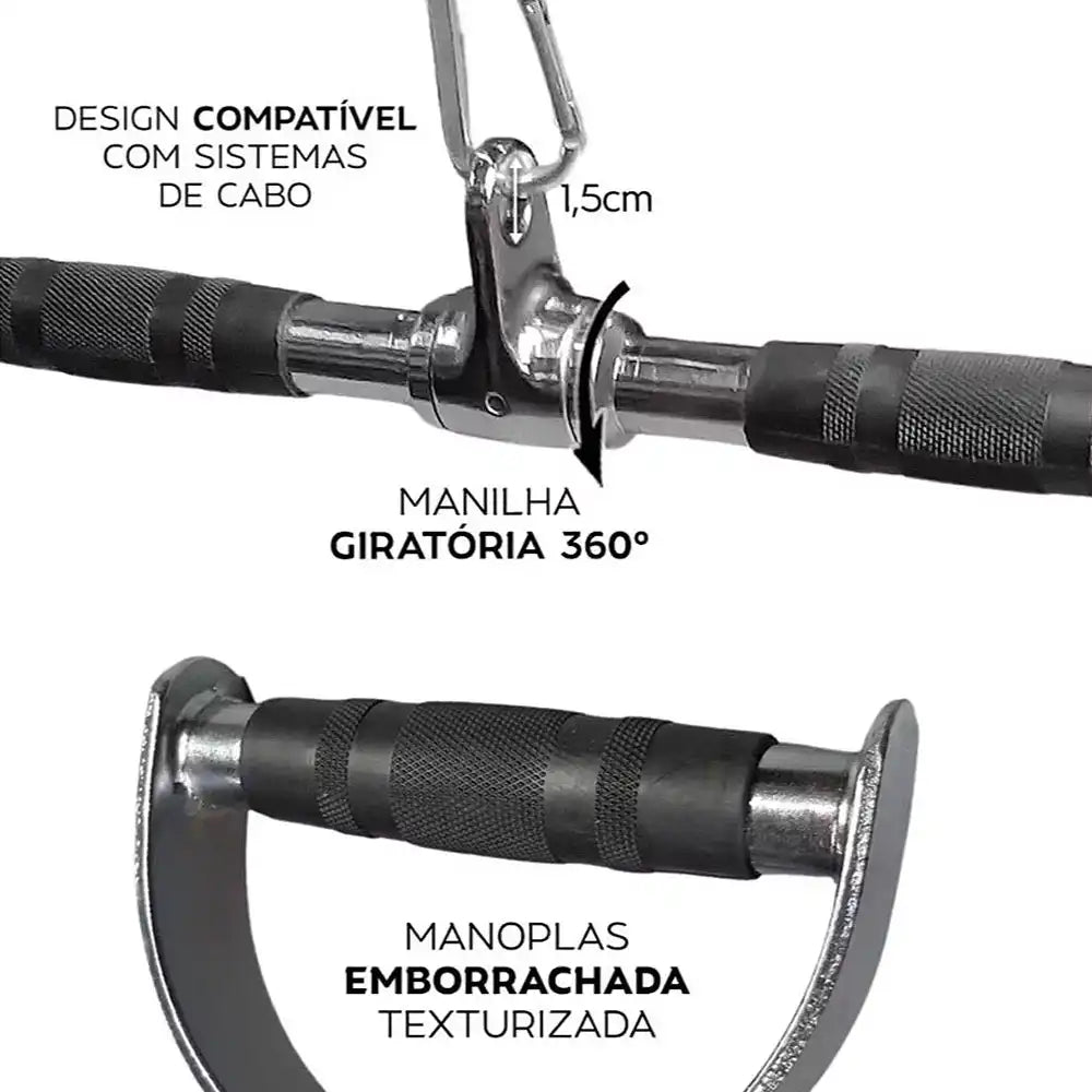 Puxador Costas Pulley 72cm Pegada Neutra Paralela Barra Com Giro