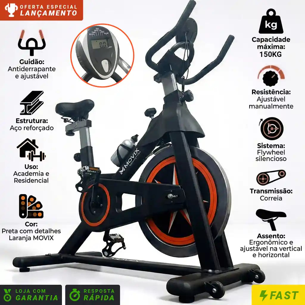 Bicicleta Spinning Ergométrica 150kg MOVIX M-150s Academia
