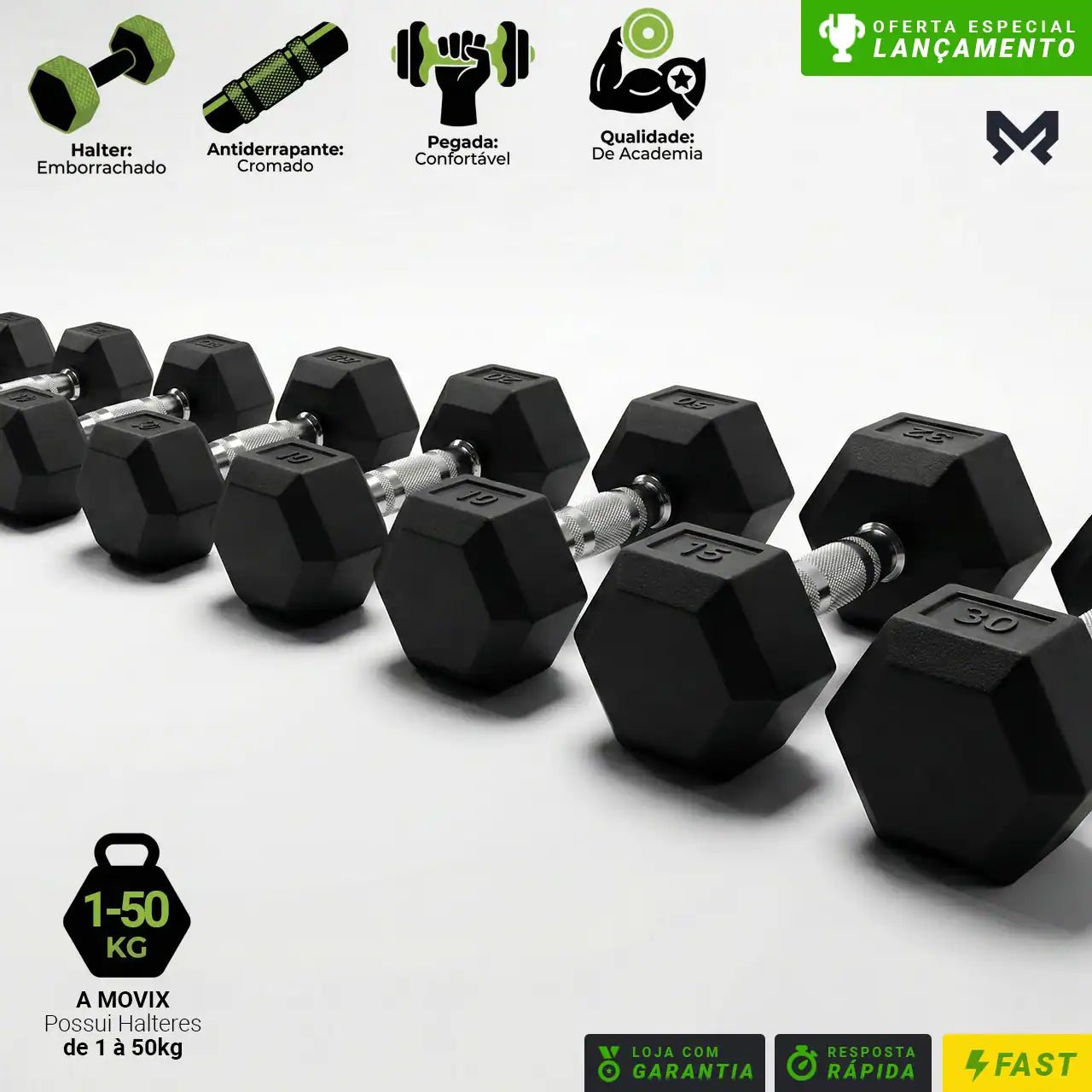 Halter Sextavado Emborrachado Cromado